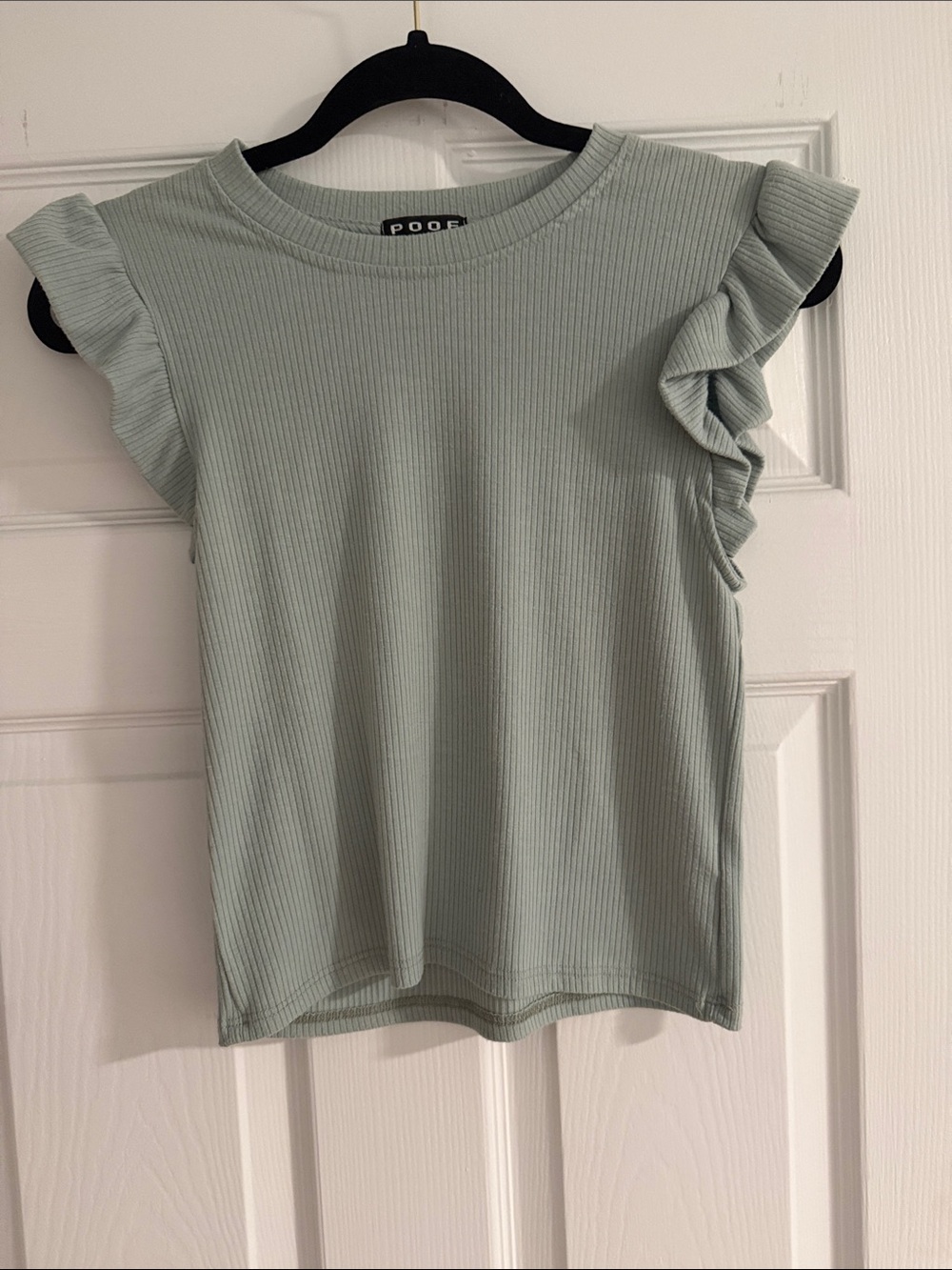 Poof! Ruffled Short Sleeve Ribbed Tee in Sage Green